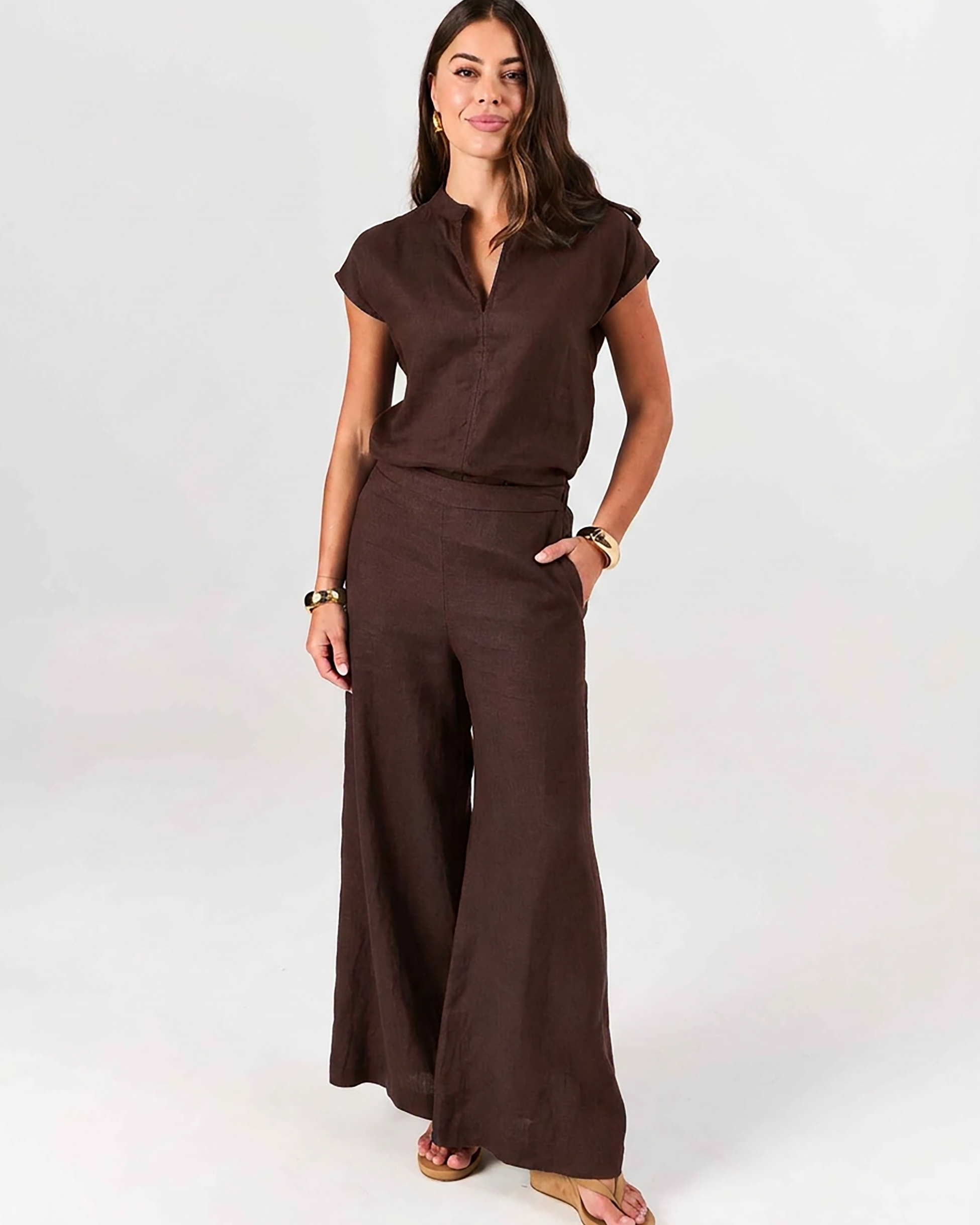 Sophia Linen Tunic - Mocha