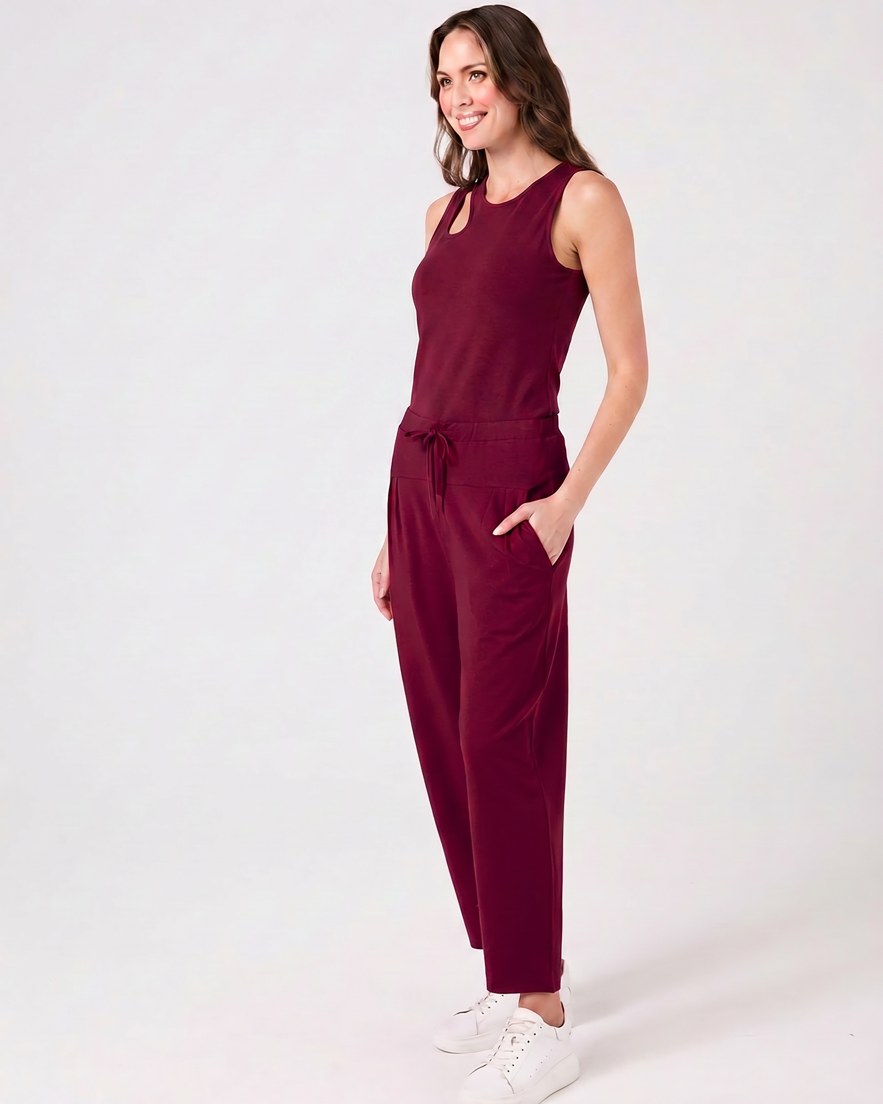 Kyoto Ankle Length French Terry Jogger - Sangria