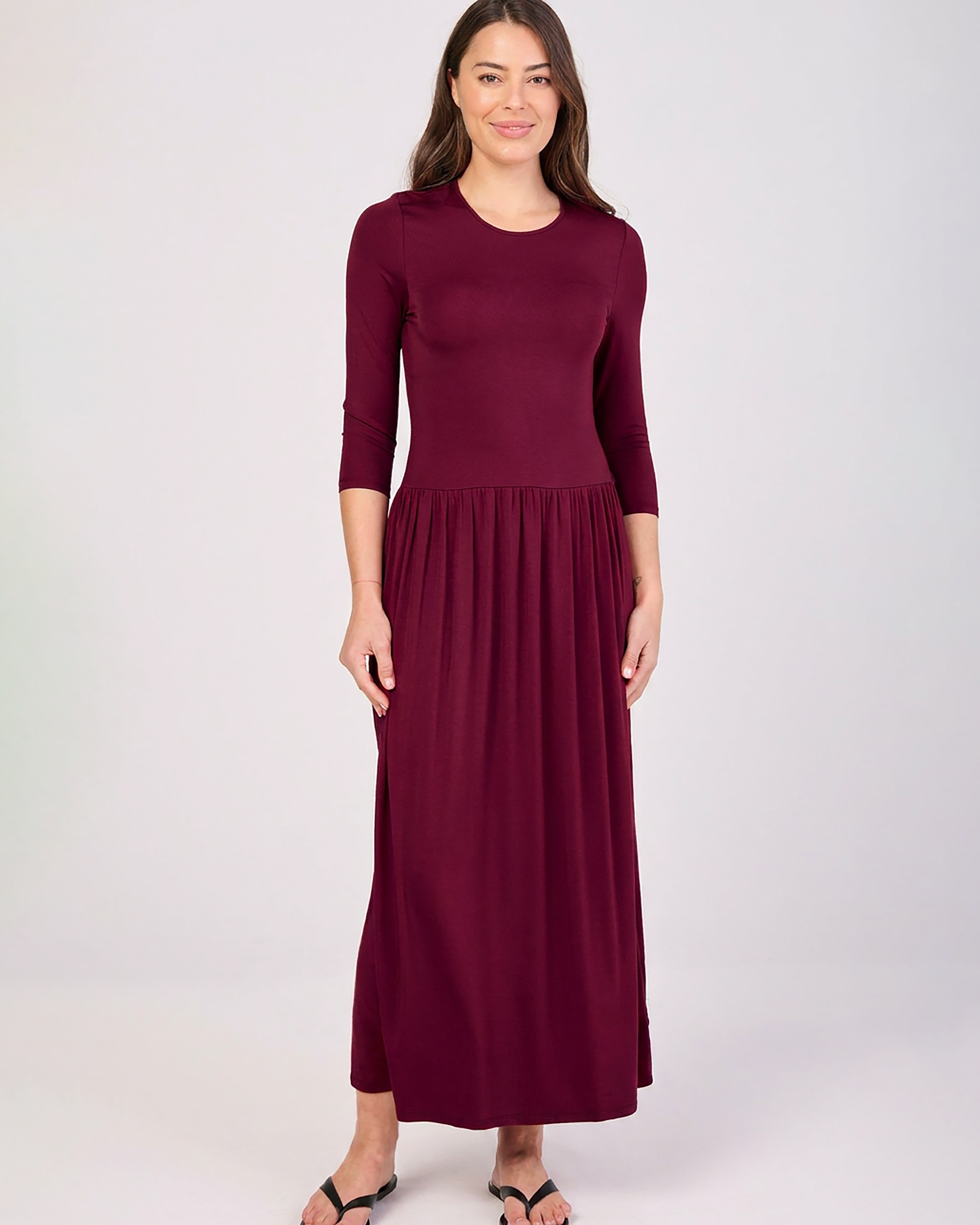 7/8 Sleeve Essential Maxi Dress Sangria