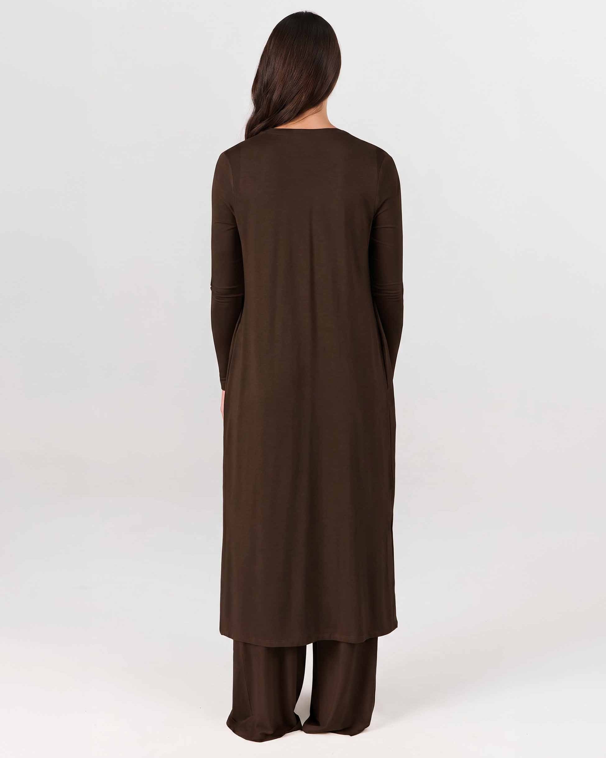 Modal Longline Cardigan - Coffee Bean