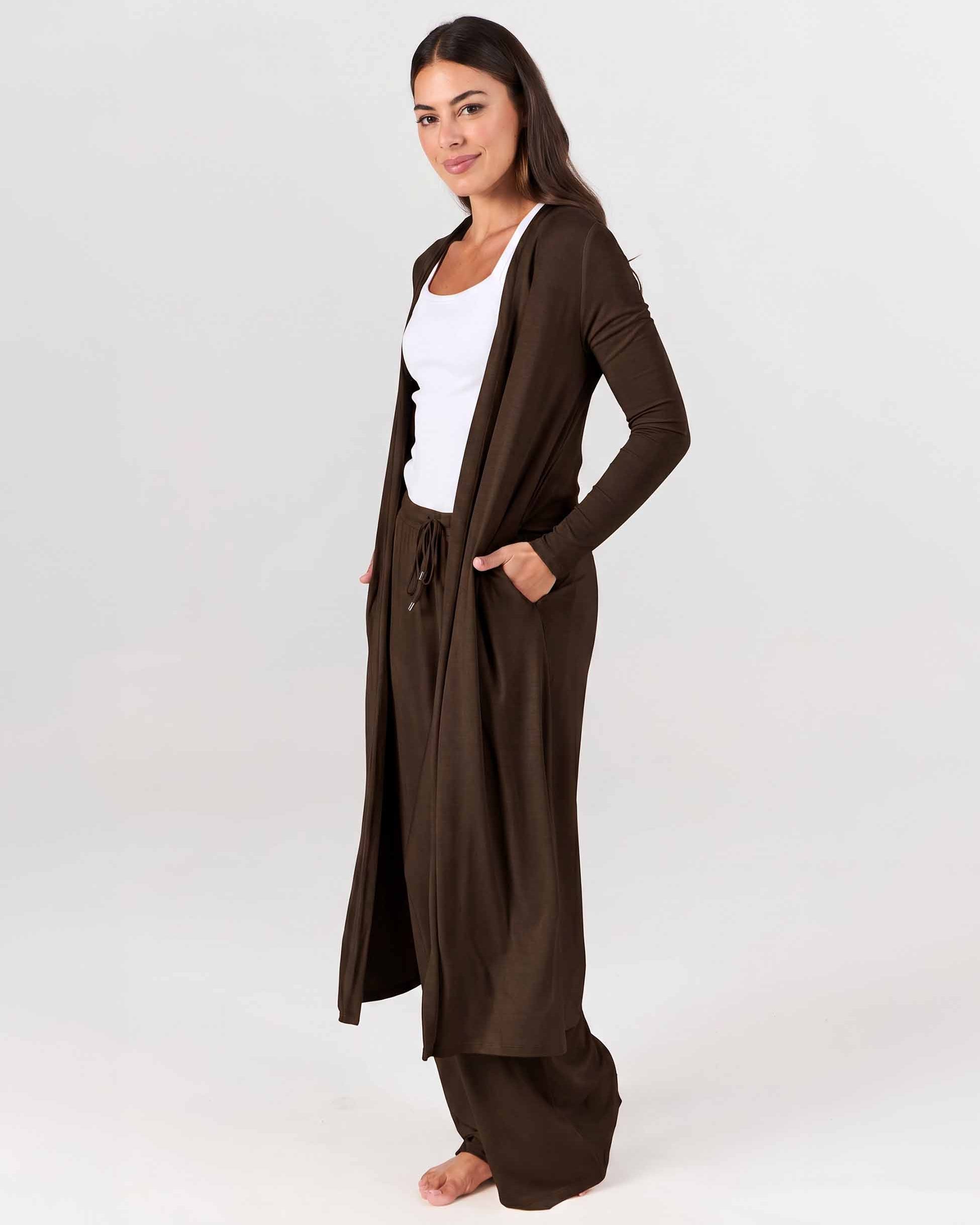 Modal Longline Cardigan - Coffee Bean