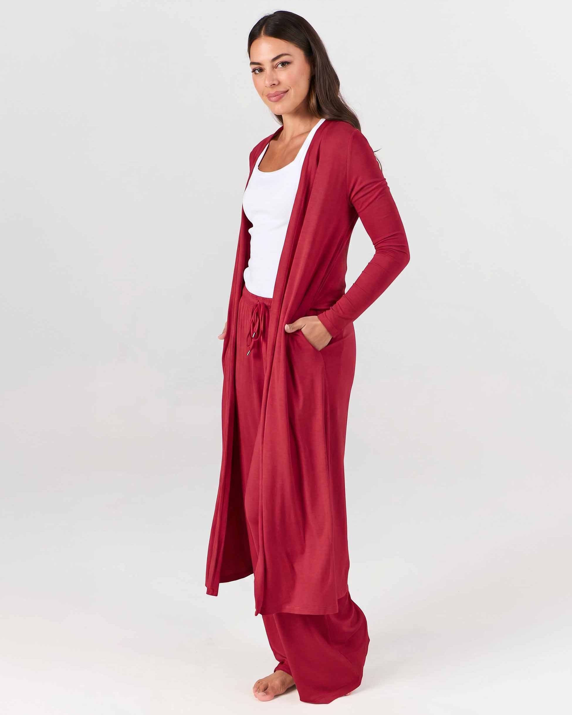 Modal Longline Cardigan - Cherry