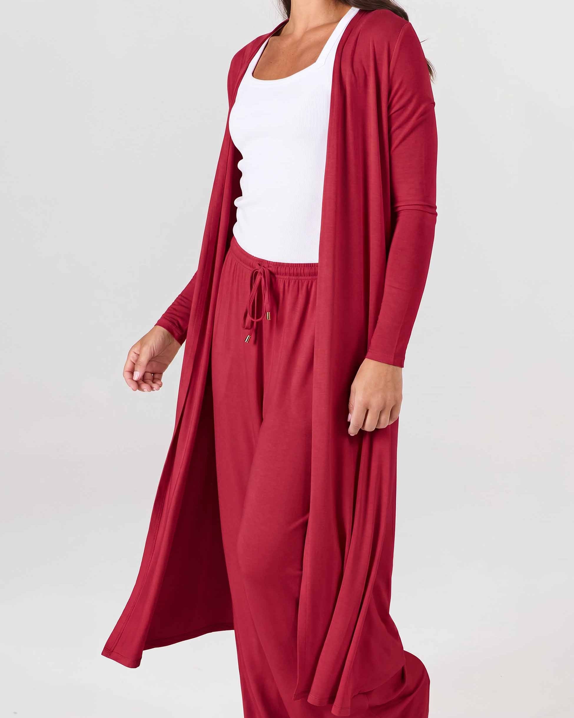 Modal Longline Cardigan - Cherry