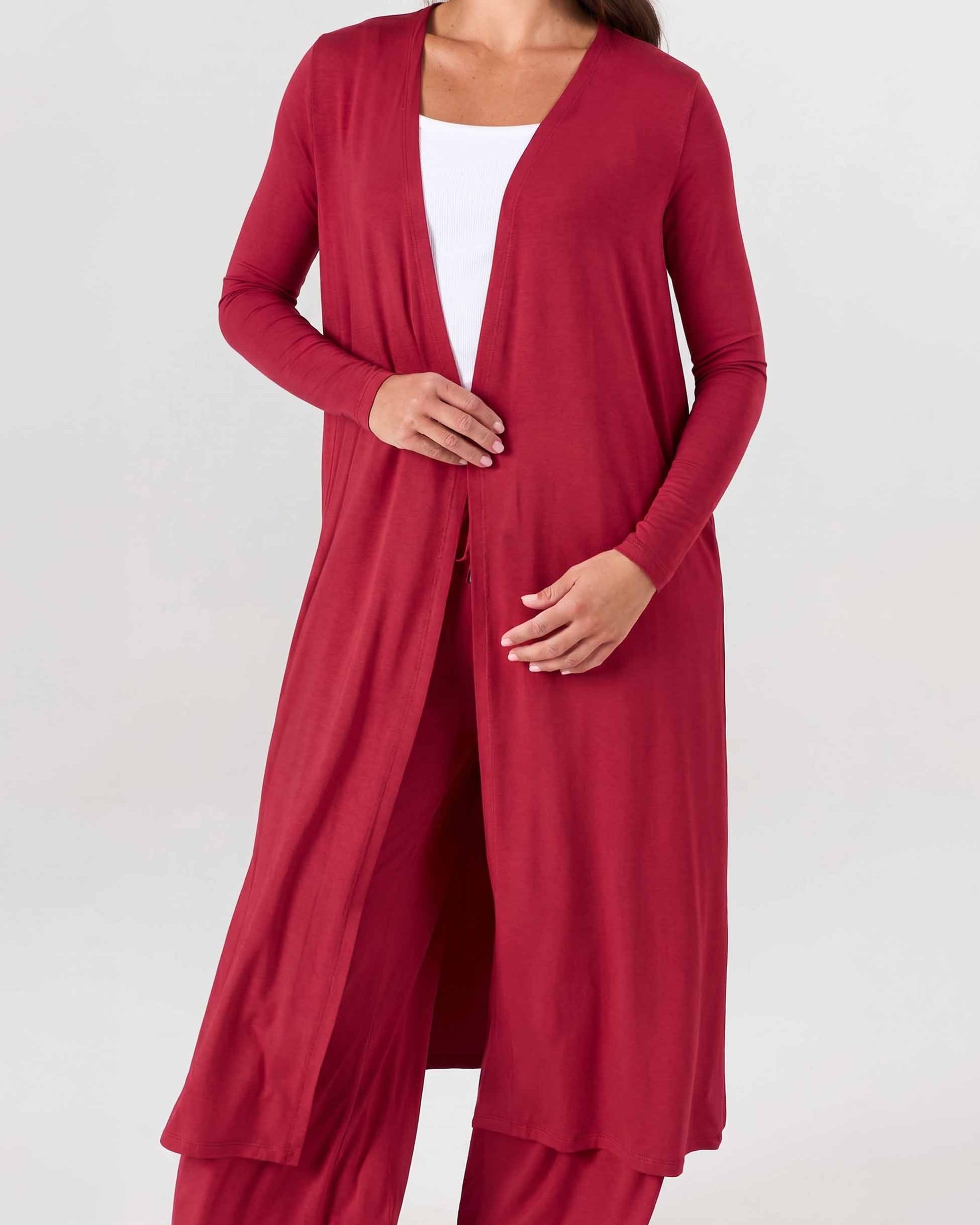 Modal Longline Cardigan - Cherry