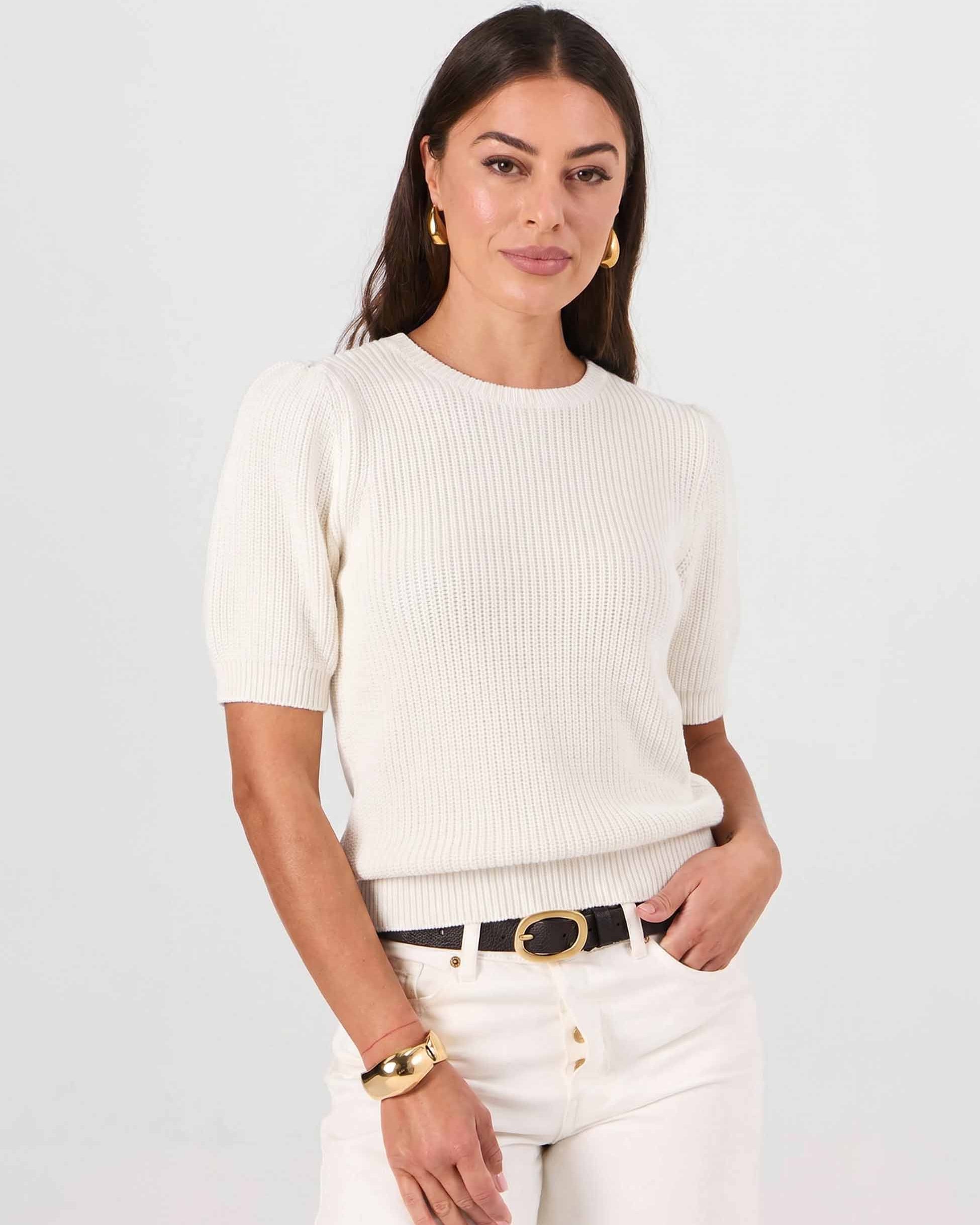 Claire Cotton Knit Top - Soft White
