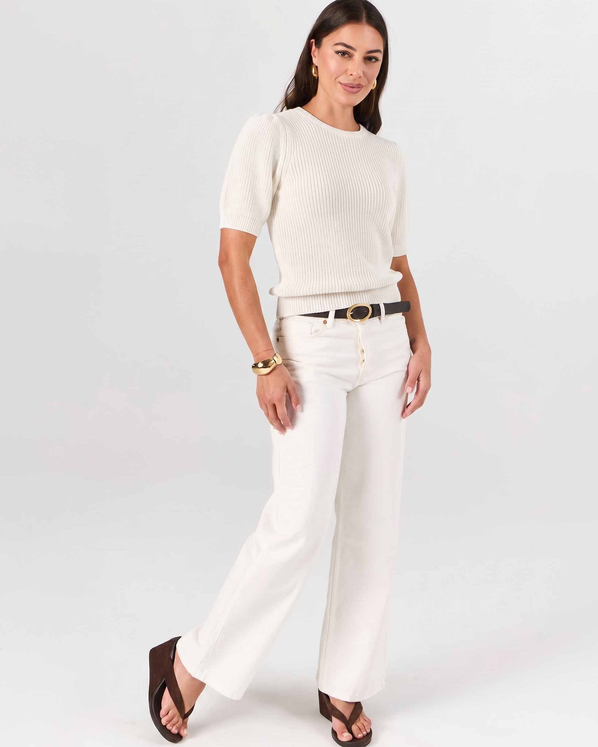 Claire Cotton Knit Top - Soft White