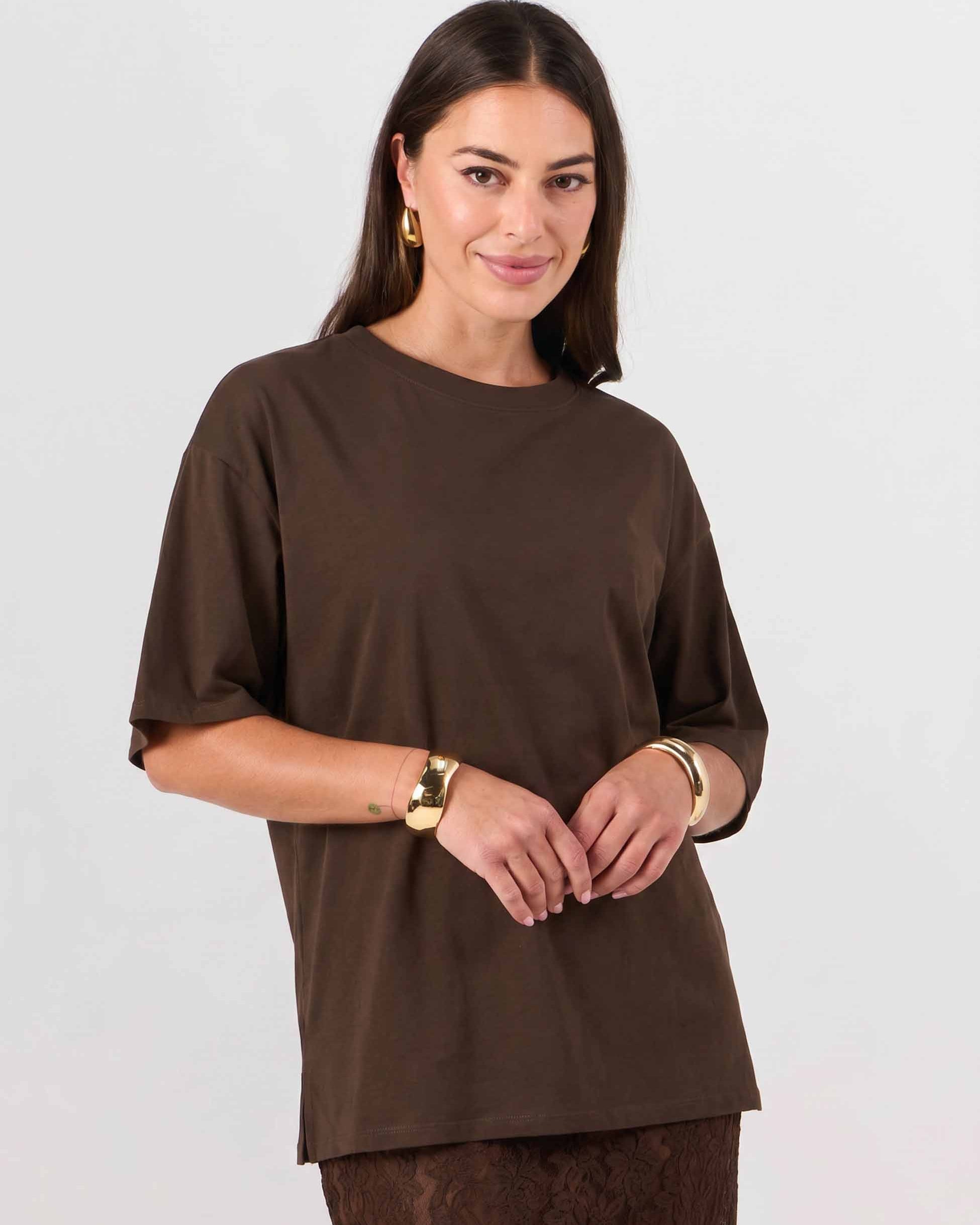 Oversized Pima Cotton Tee - Coffee Bean
