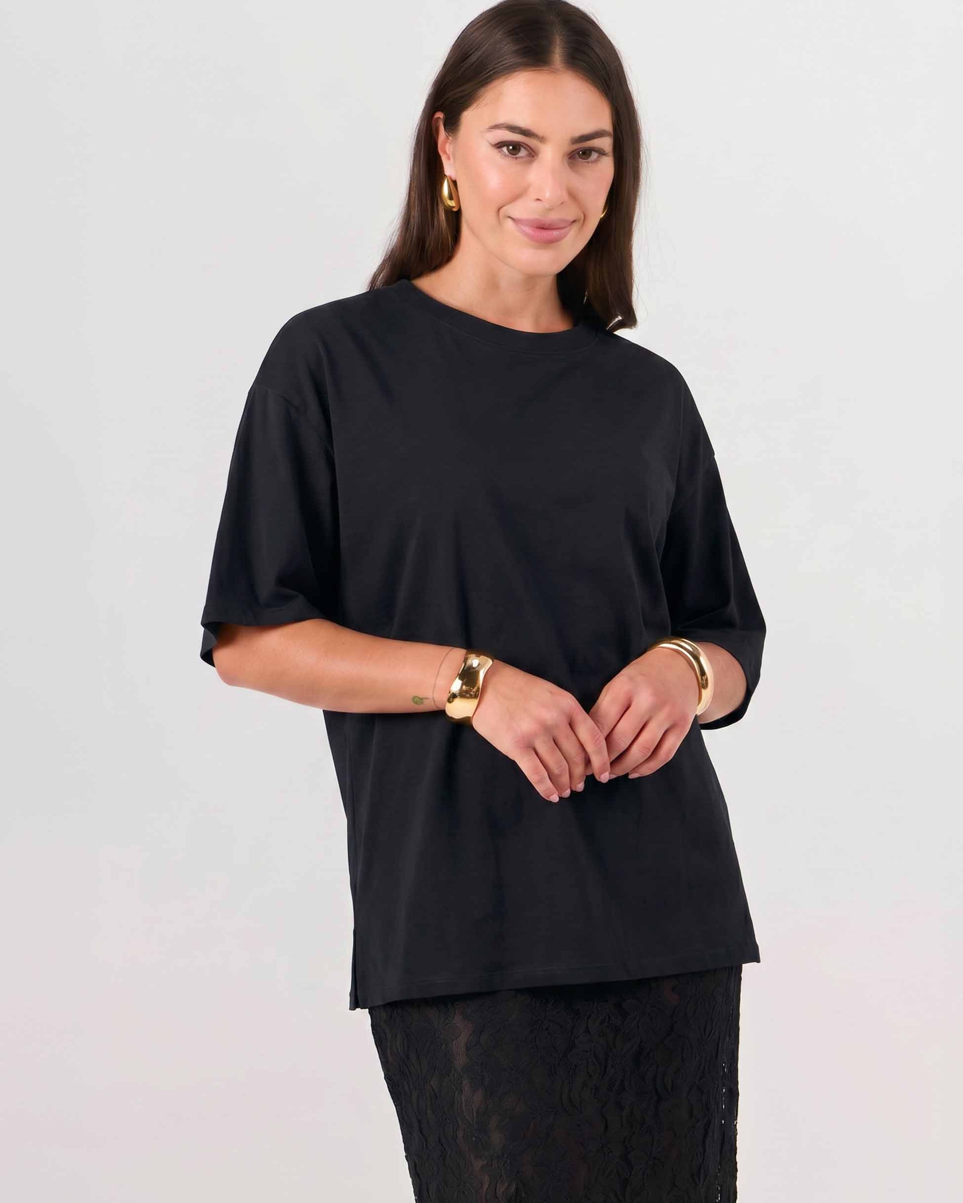 Oversized Pima Cotton Tee - Black