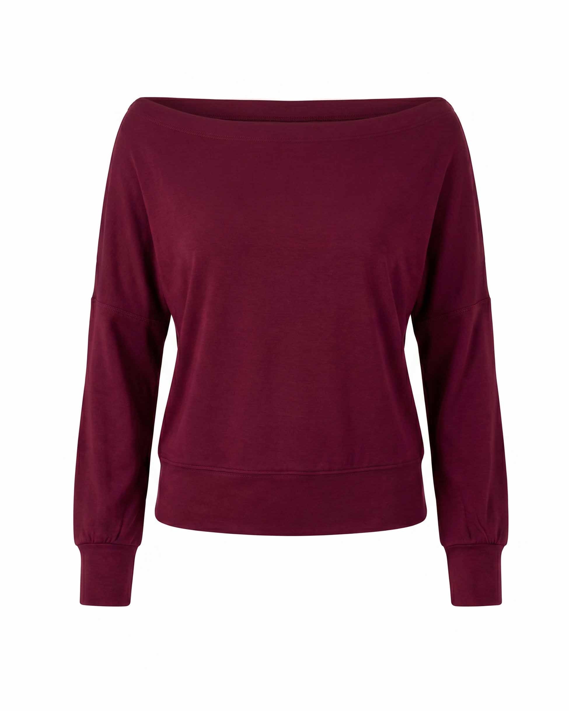 French Terry Off Shoulder Sweatshirt - Sangria