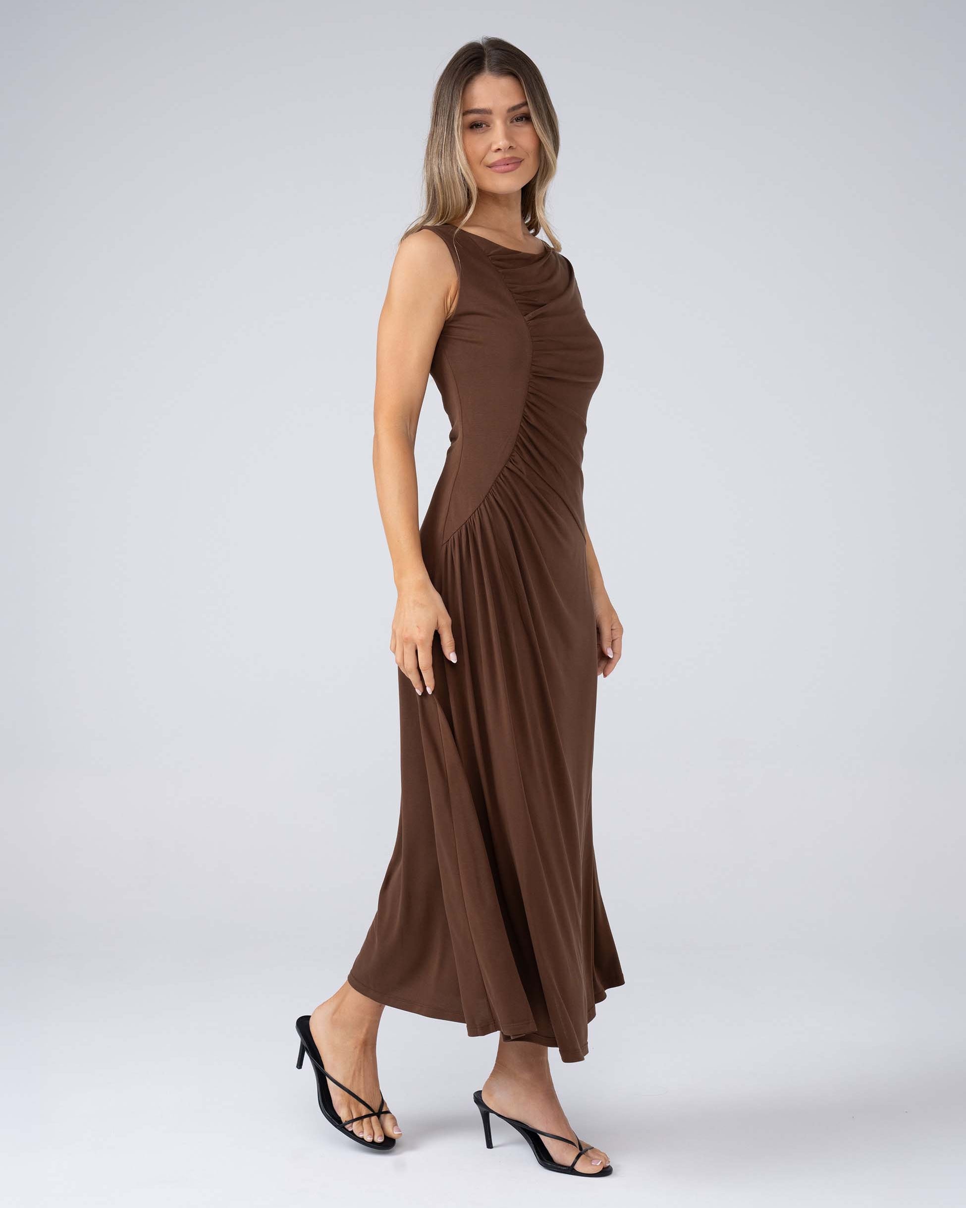 Marcia Gathered Dress - Coffee Bean