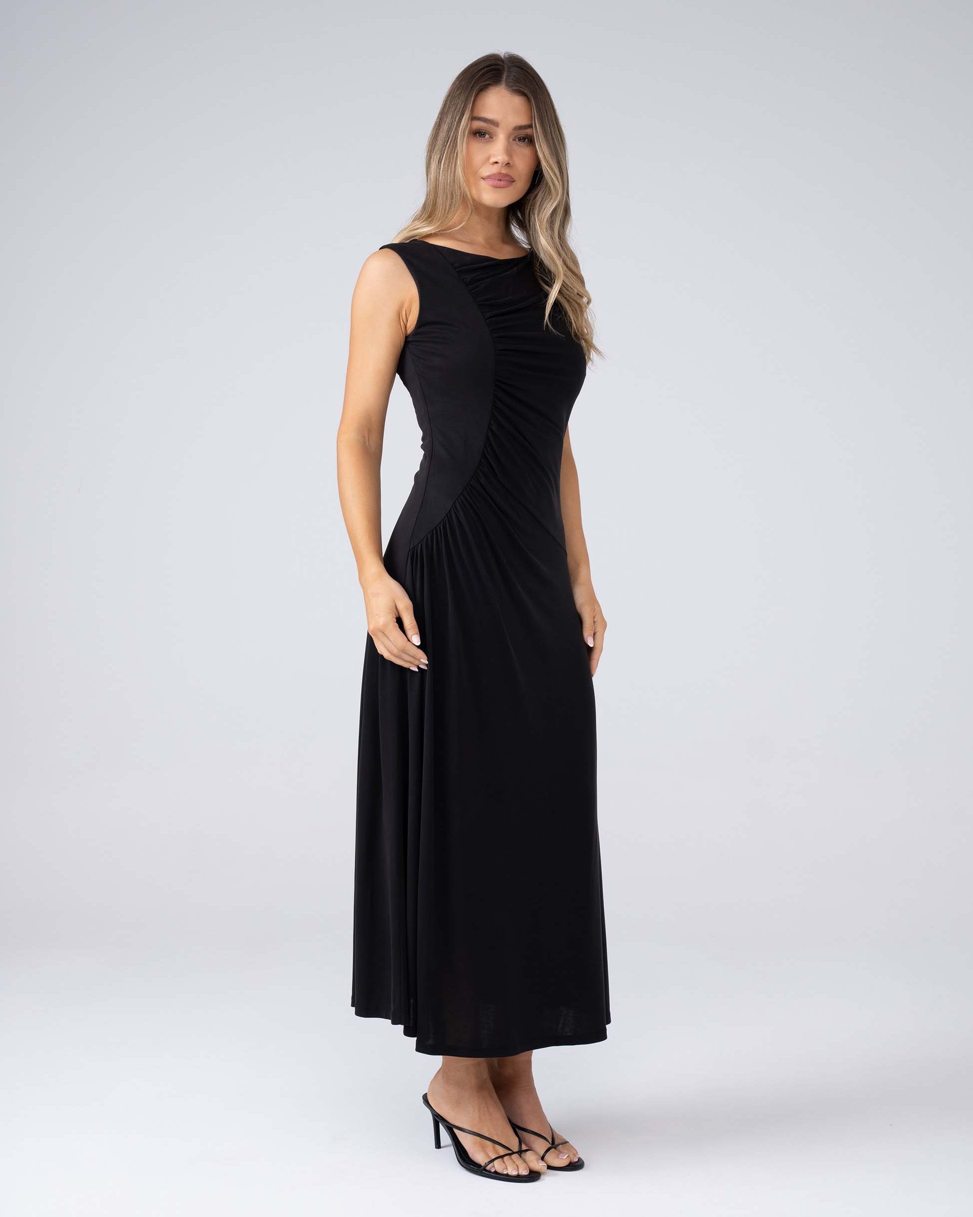 Marcia Gathered Dress - Black