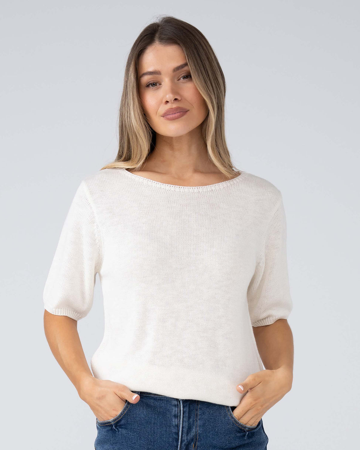 Belle Fine Knit Top - Soft White