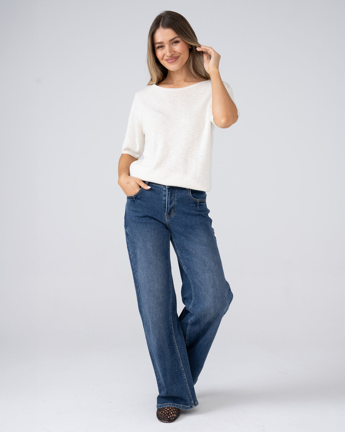 Belle Fine Knit Top - Soft White