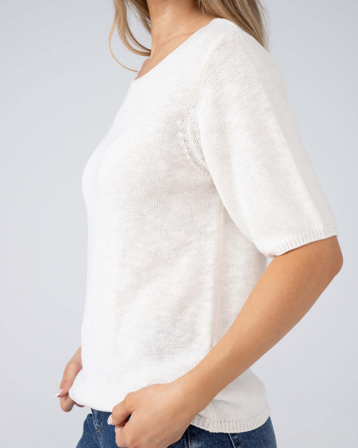 Belle Fine Knit Top - Soft White