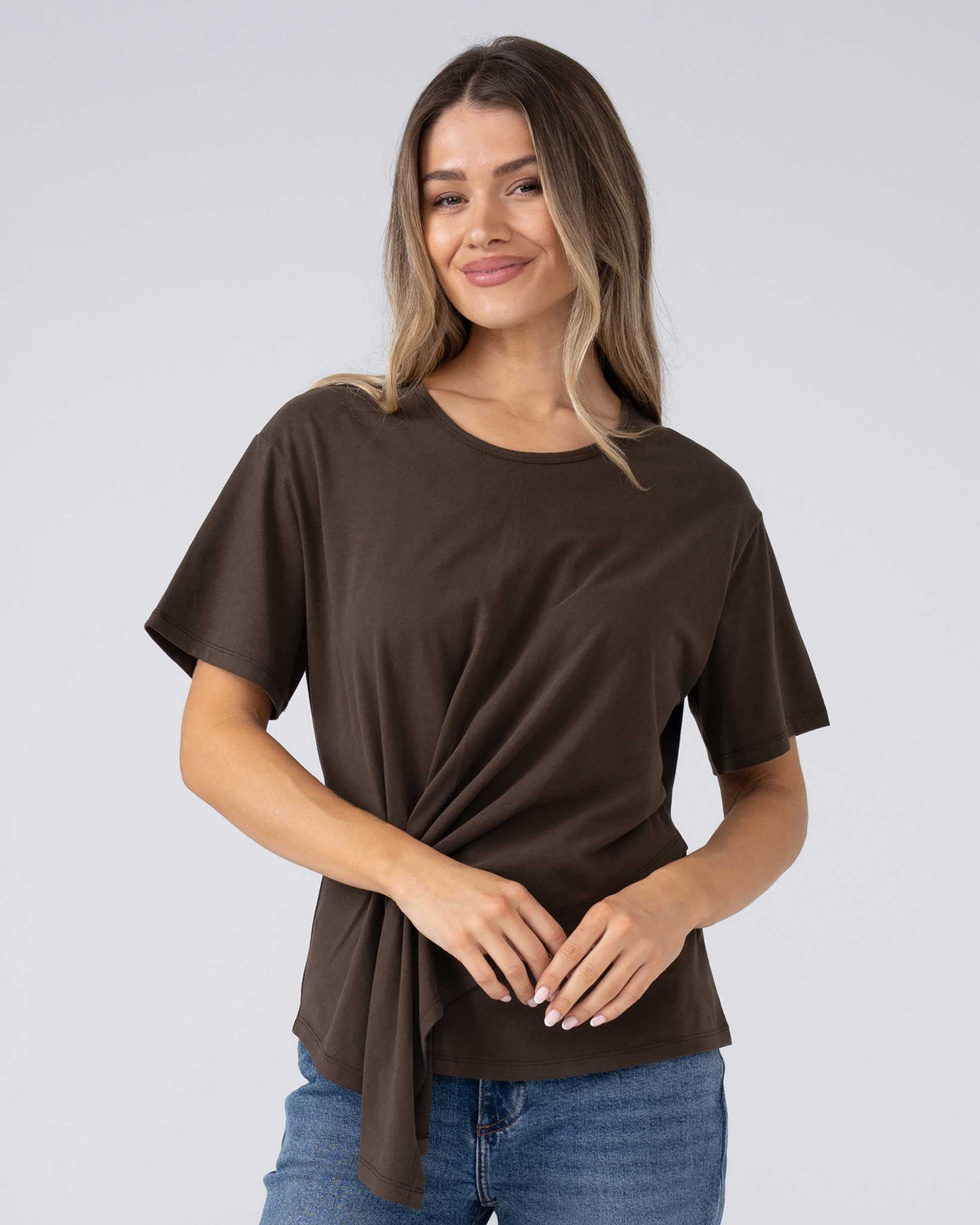 Pima Cotton Side Hoop Tee - Coffee Bean