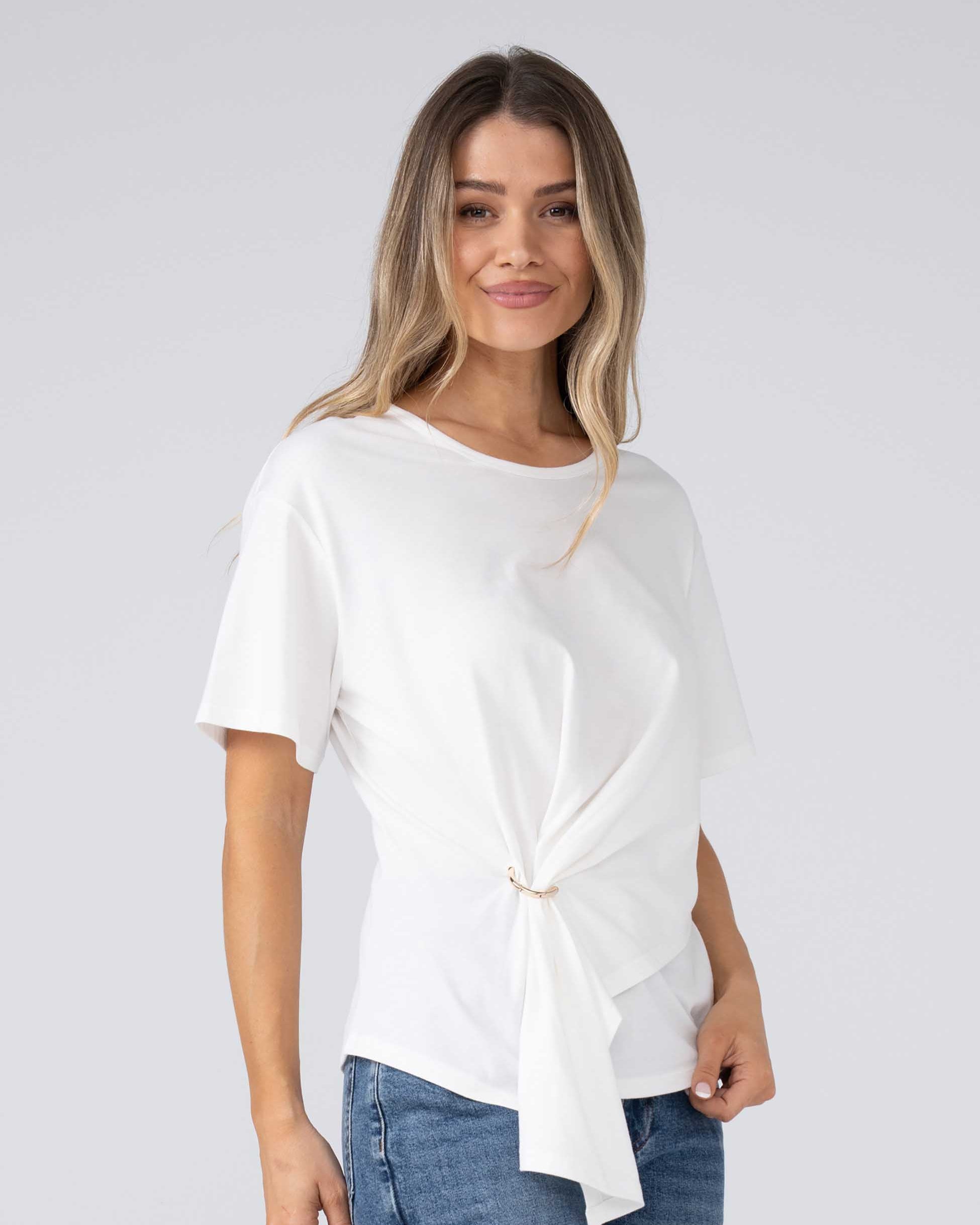 Pima Cotton Side Hoop Tee - Soft White