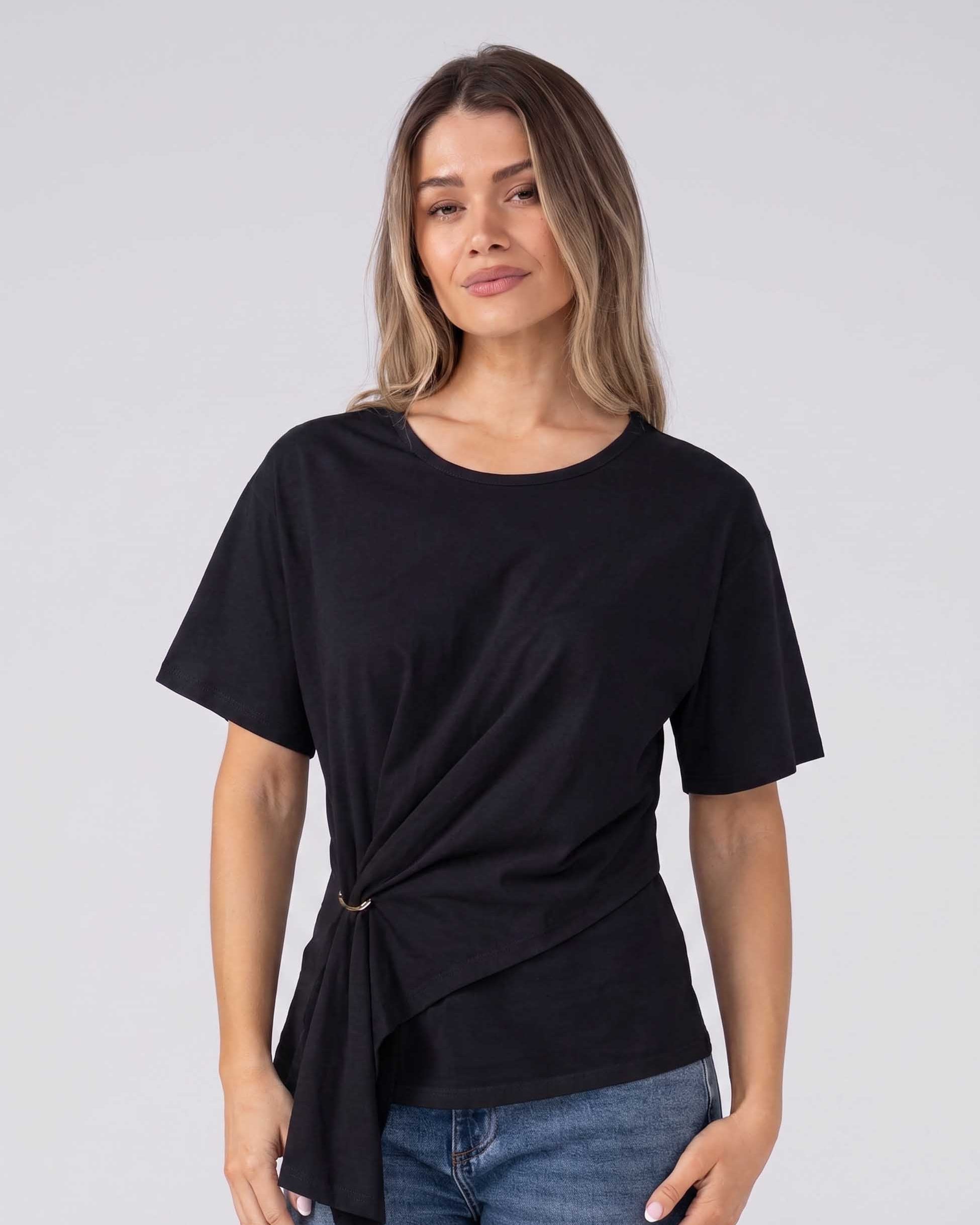 Pima Cotton Side Hoop Tee - Black