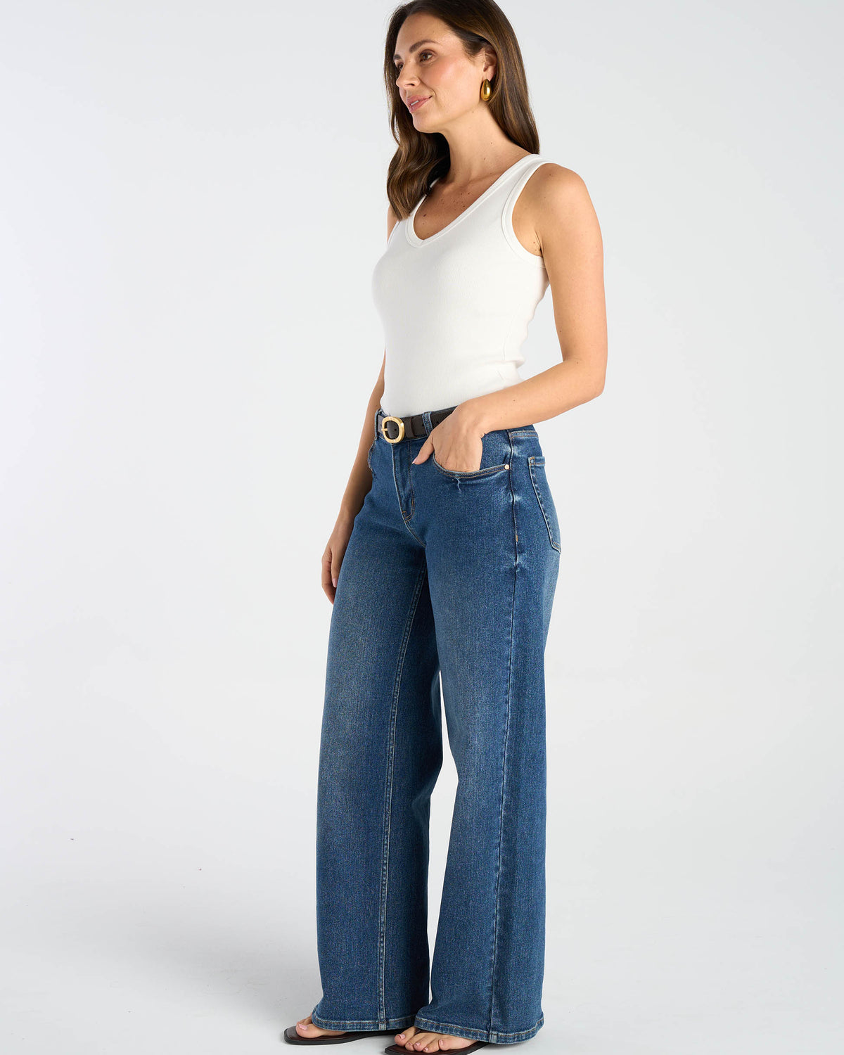 Ashton Wide Leg Jeans - Mid Blue