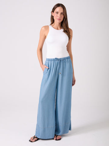 Denim Tencel Palazzo Pant - Light Denim
