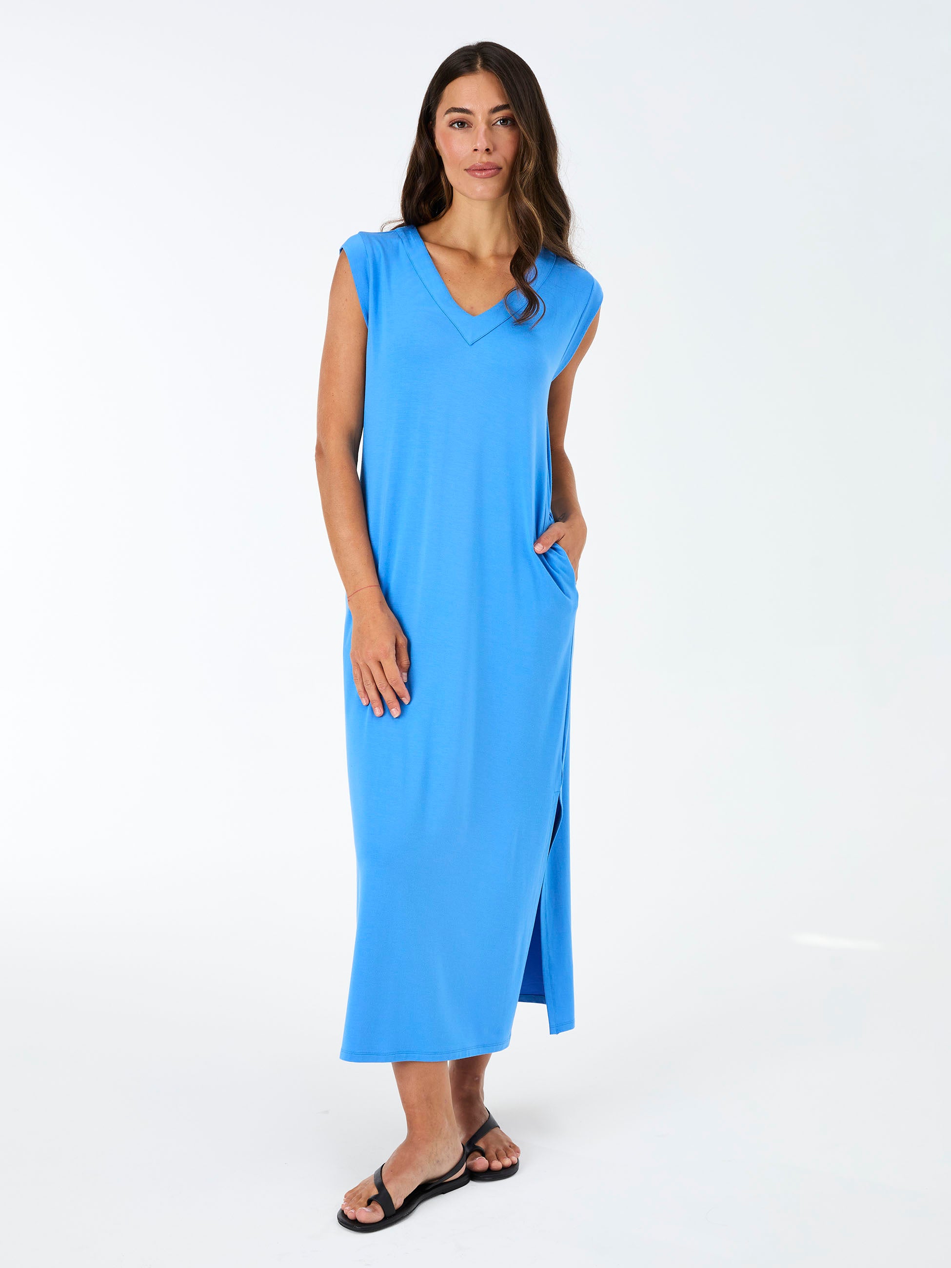 Everly V Neck Maxi  Dress - Cobalt