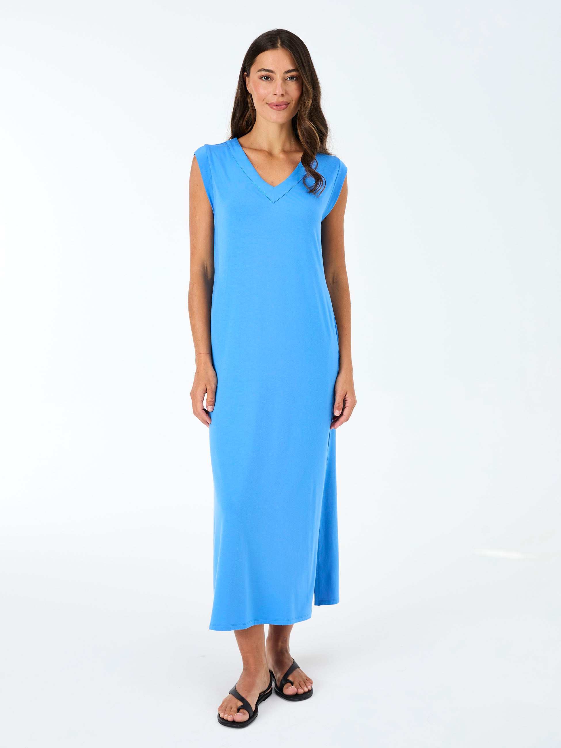 Everly V Neck Maxi  Dress - Cobalt