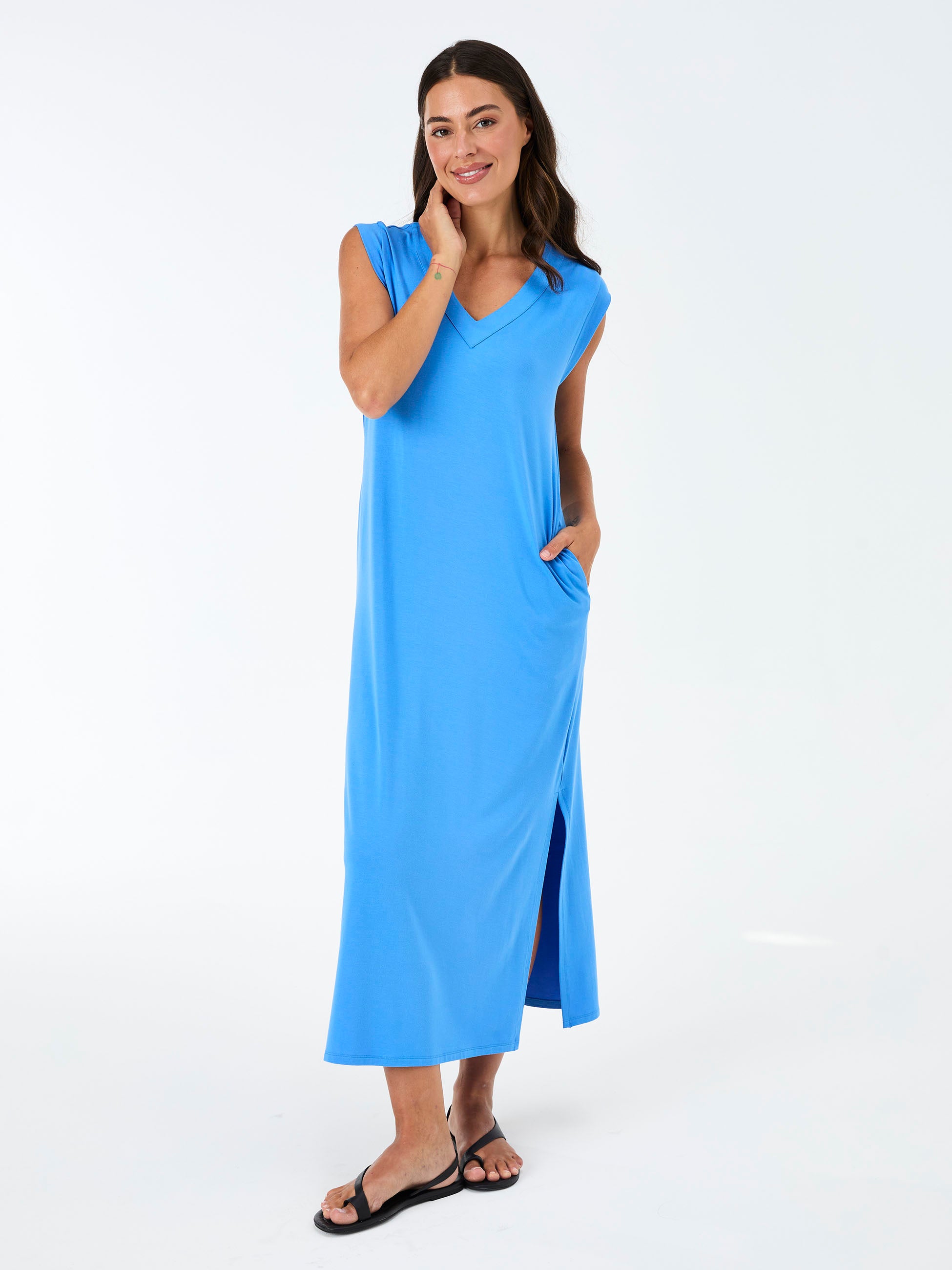 Everly V Neck Maxi  Dress - Cobalt
