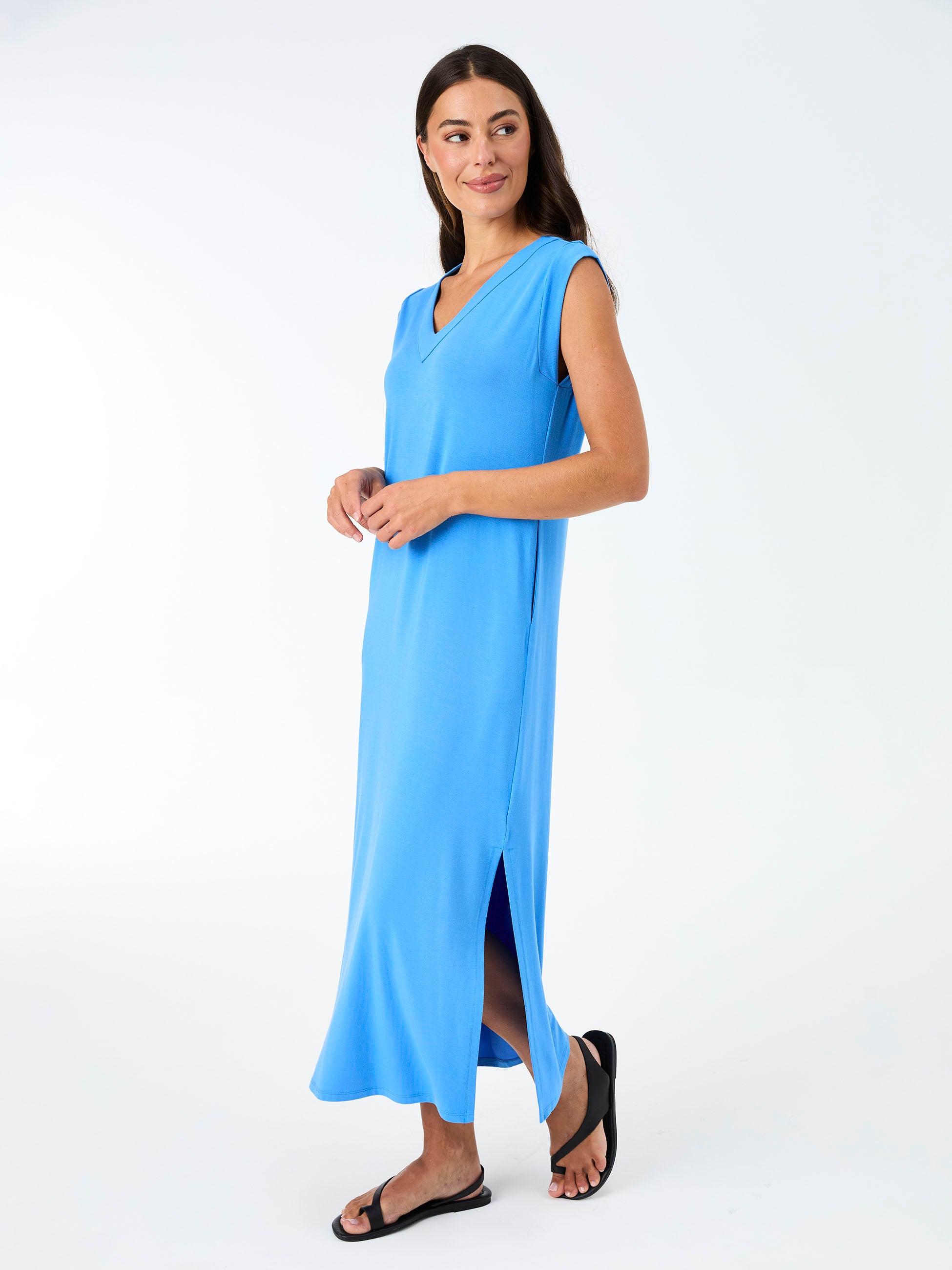 Everly V Neck Maxi  Dress - Cobalt
