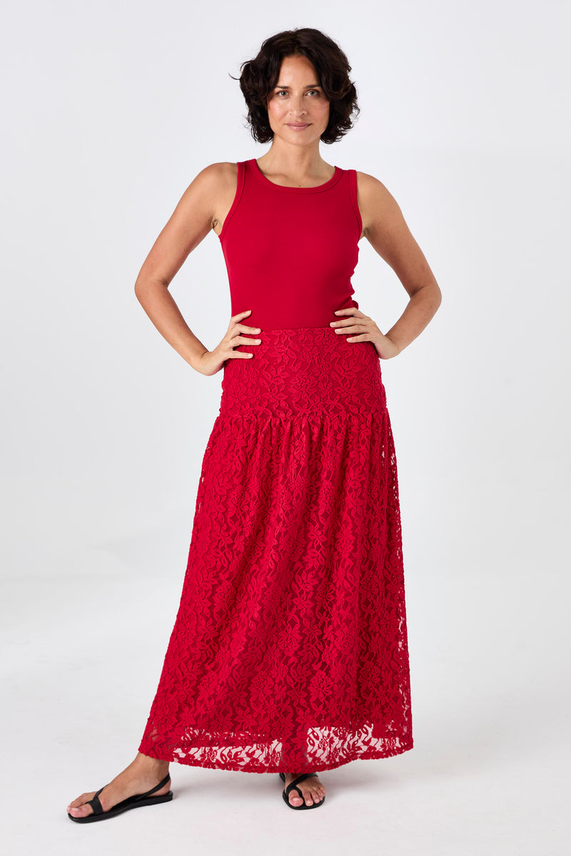 Chantelle Lace Skirt - Cherry