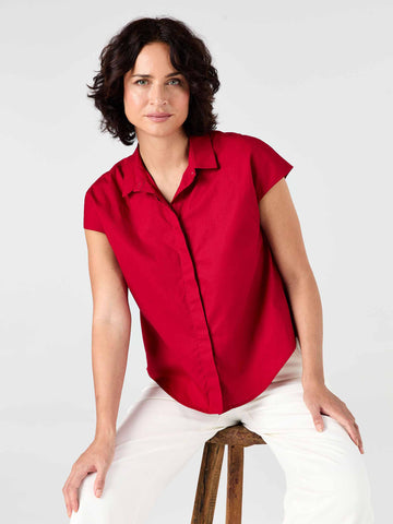 Laurel Poplin Shirt - Cherry