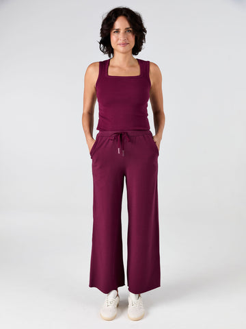 Classic Wide Leg Sweat Pants - Ruby