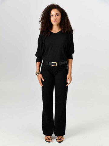 Lena 3/4 Sleeve Tee - Black