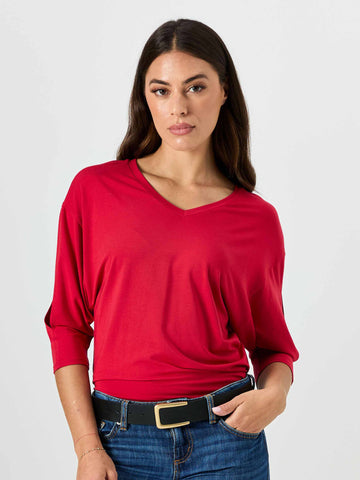 Lena 3/4 Sleeve Tee - Cherry
