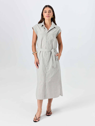 Poplin Shirt Dress - Black & White Stripe