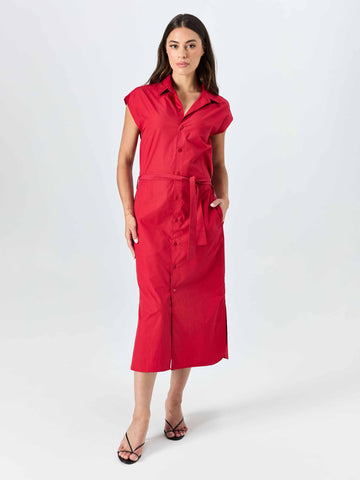 Poplin Shirt Dress - Cherry