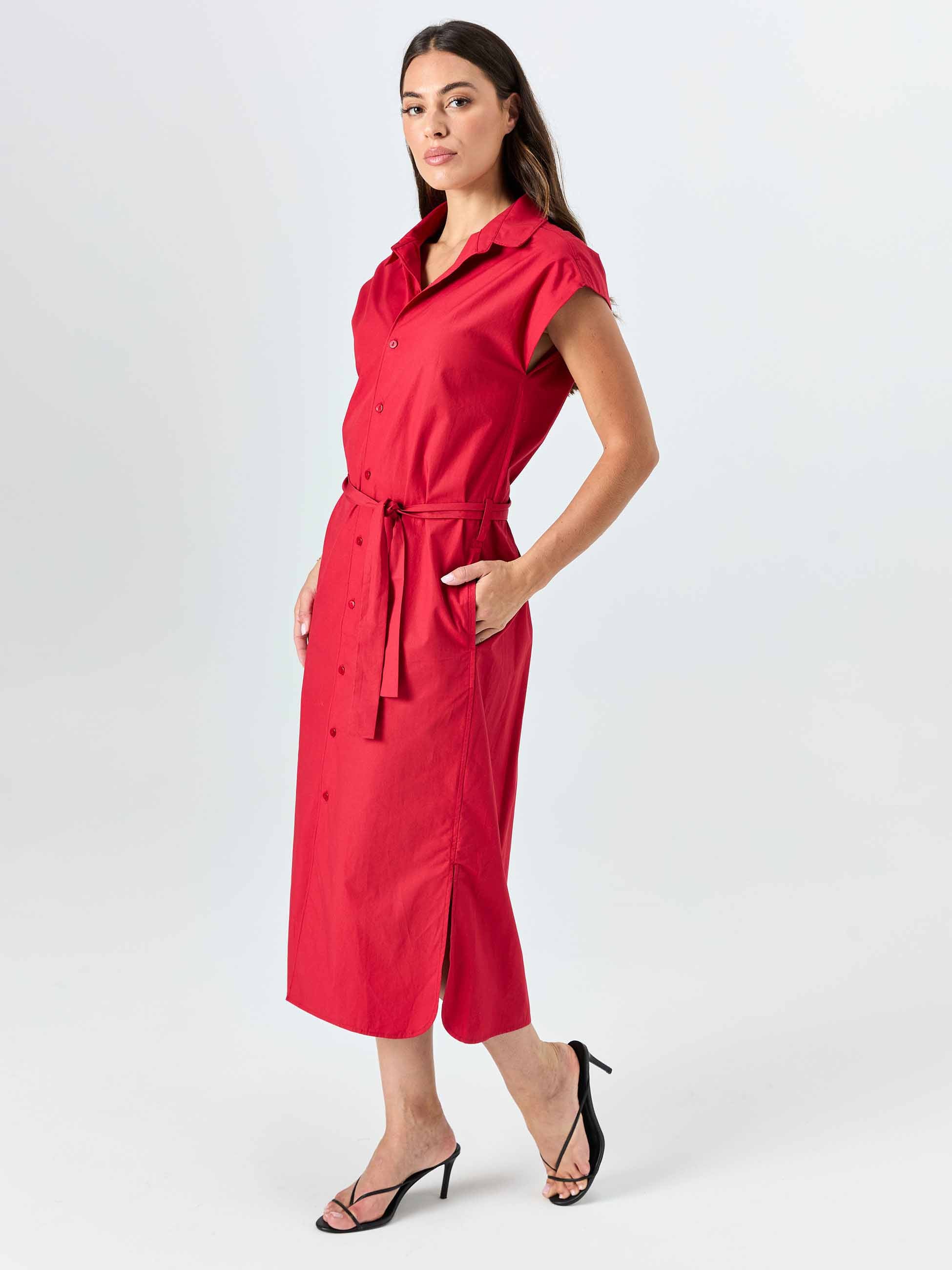 Poplin Shirt Dress - Cherry
