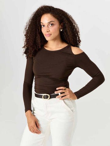 Twist Long Sleeve Top - Coffee Bean