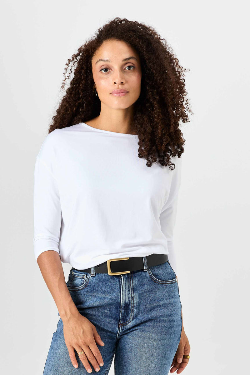 Modal Luxe Layer Tee 3/4 Sleeve - White