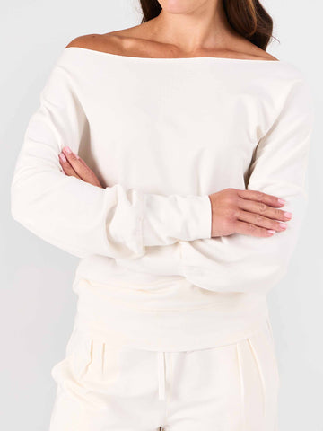 French Terry Off Shoulder Sweatshirt  - Soft White