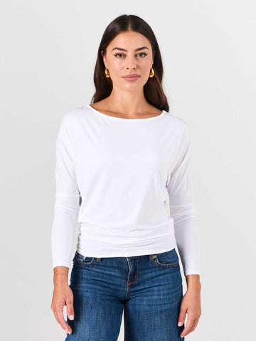Modal Long Sleeve Off Shoulder Top - White