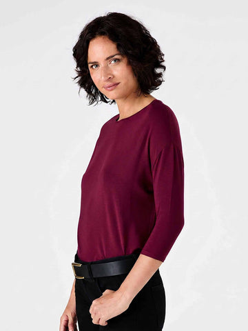 Modal Luxe Layer Tee  3/4 Sleeve - Sangria