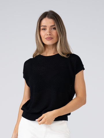 Hailey Cotton Knit Top - Black
