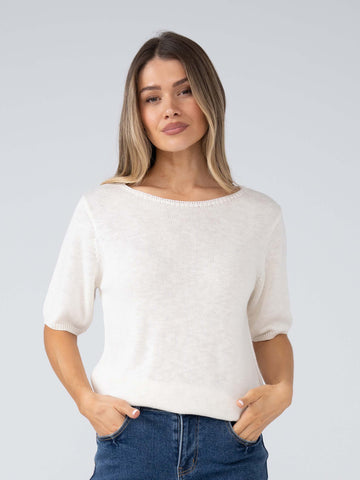 Belle Fine Knit Top - Soft White