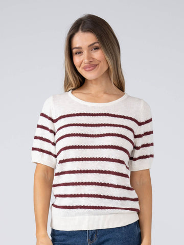 Reece Knit Stripe Top - Sangria