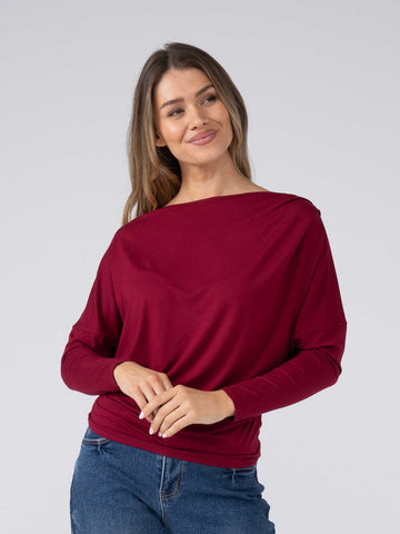 Keira Gathered Long Sleeve Top - Sangria