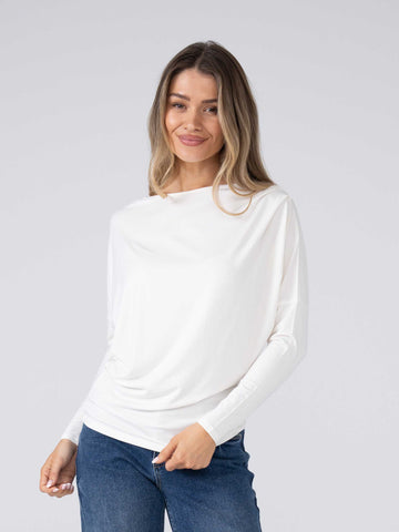 Keira Gathered Long Sleeve Top - Soft White