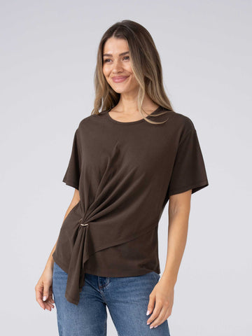Pima Cotton Side Hoop Tee - Coffee Bean