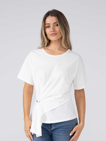 Pima Cotton Side Hoop Tee - Soft White