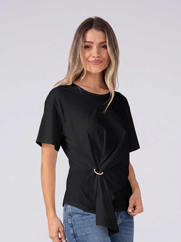 Pima Cotton Side Hoop Tee - Black