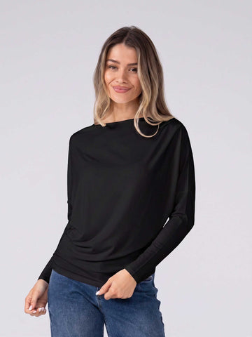 Keira Gathered Long Sleeve Top - Black