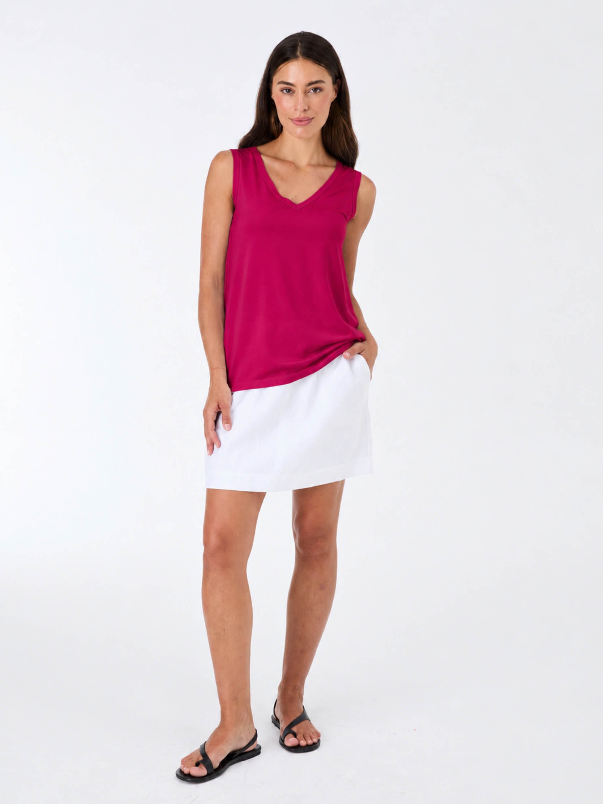 V Neck Swing Top -Cerise